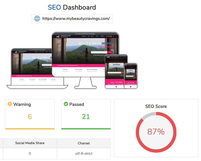 SEO Score mybeautycravings - July 2019