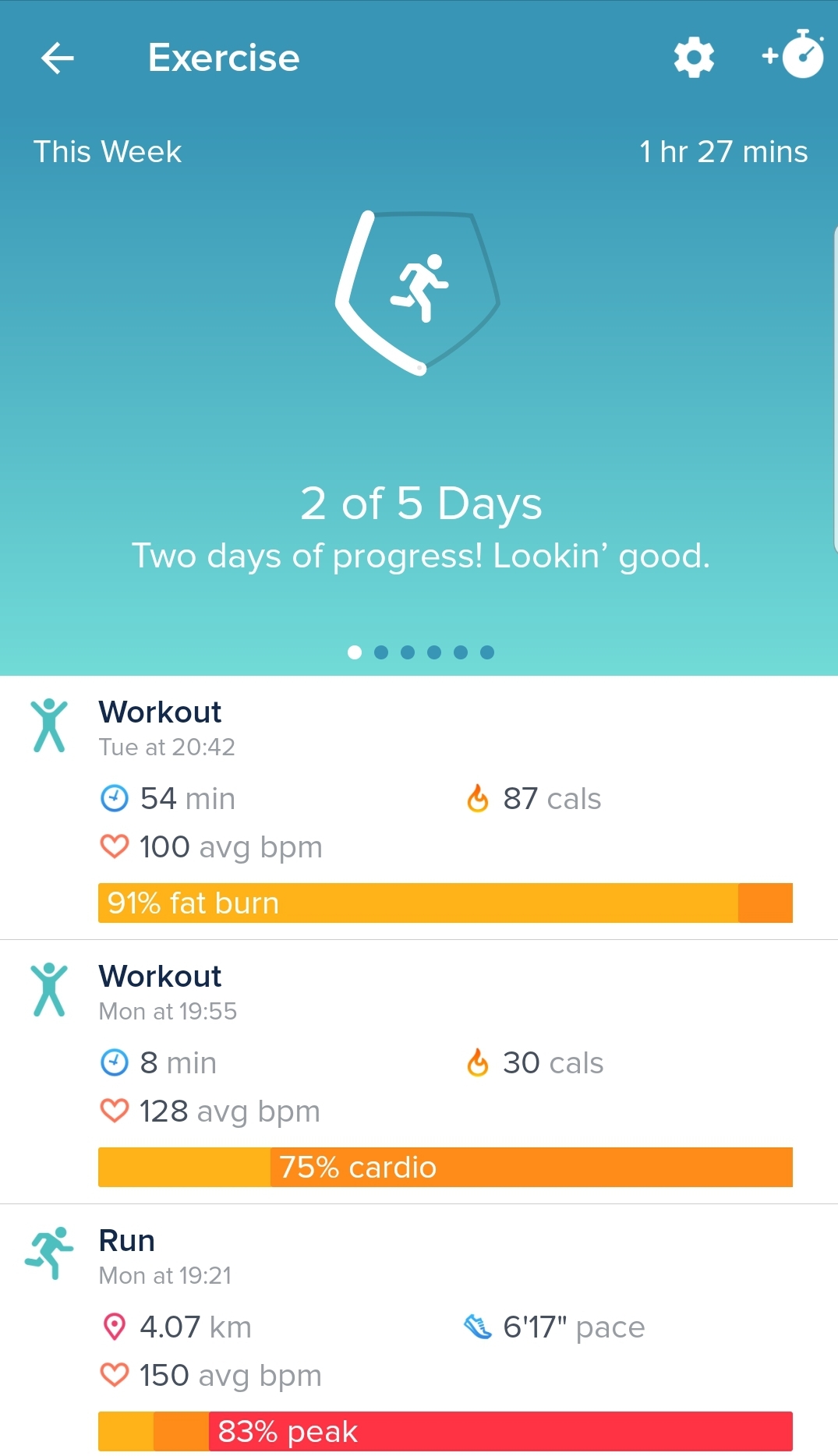 Fitbit App Exercise Screen