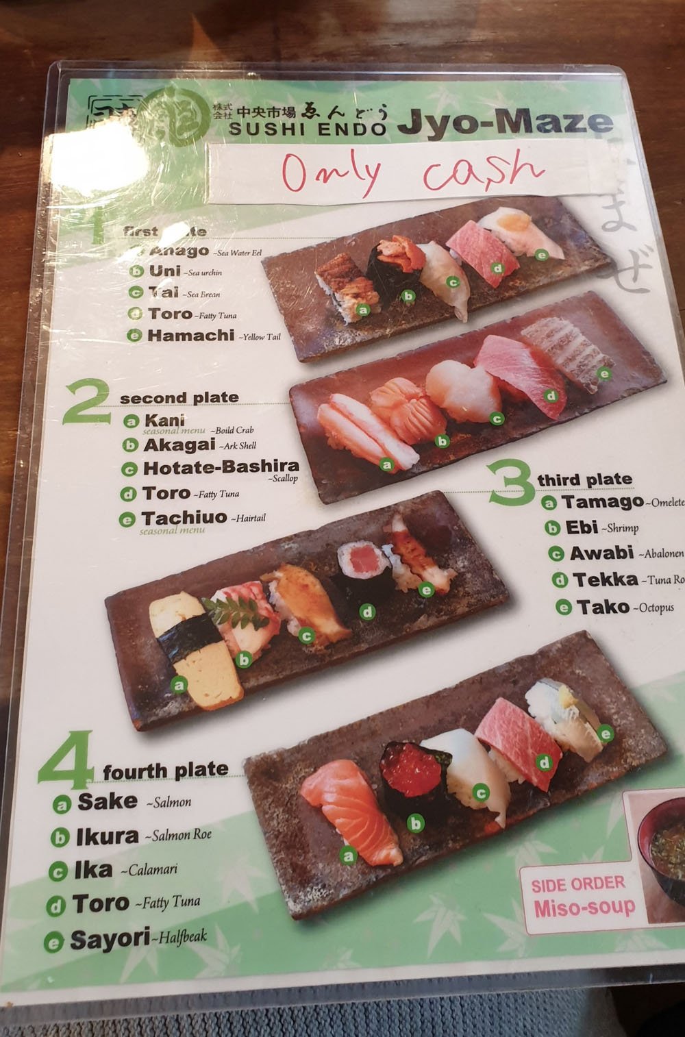 Endo sushi menu